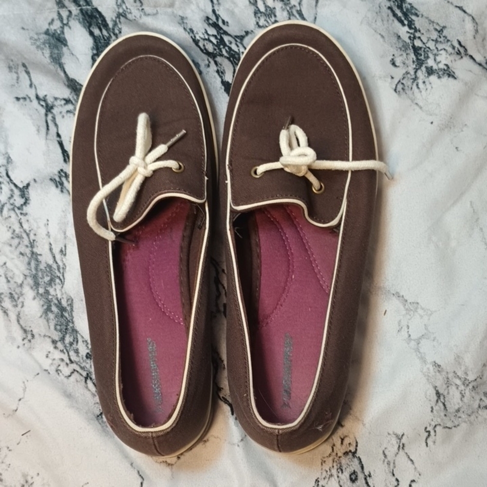 Used Women's Brown and  White Boat Shoes 7.5